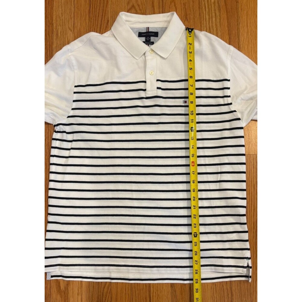 Tommy Hilfiger Shirt Men's 2XL Blue Striped Golf Polo Rugby Short Sleeve Logo - Picture 9 of 10